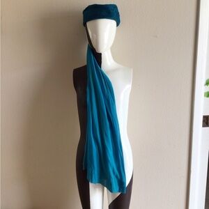 Leslie James, Vintage 1950 cap hat with scarf.  teal blue hat